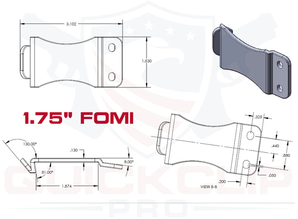 Quick Clip FOMI Kydex Fold Over Poly Universal Knife Sheath or Gun Holster Clip - Flush Mount w/holes (FOMI)