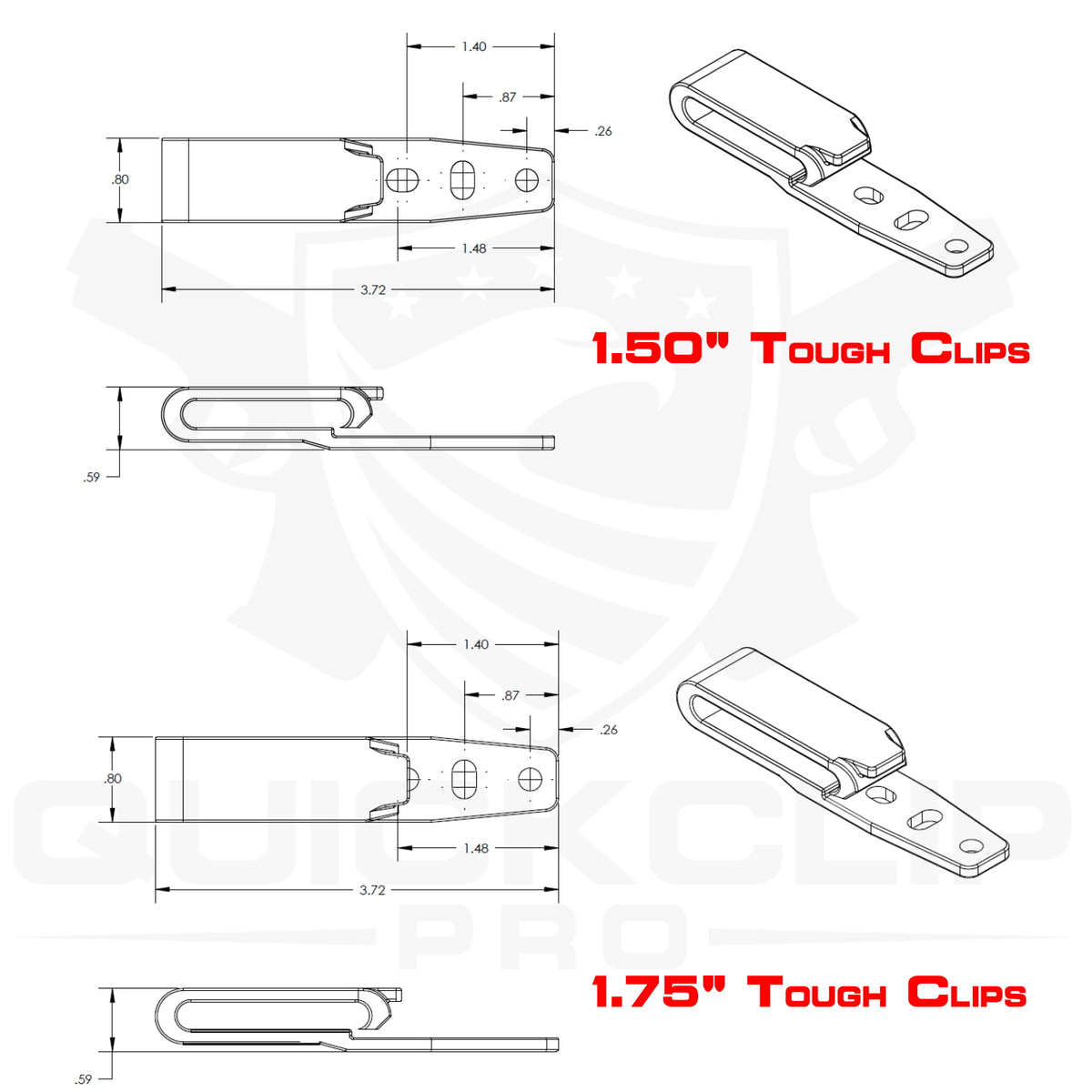 Belt Clip - Universal Sheath/Holster - Tough Clip - IWB - (1.75)