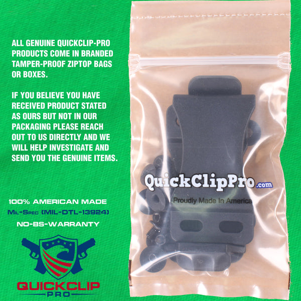 Quick Clip Kydex Fold Over Poly Universal Knife Sheath or Gun Holster Clip - Flush Mount w/holes (FOMI)