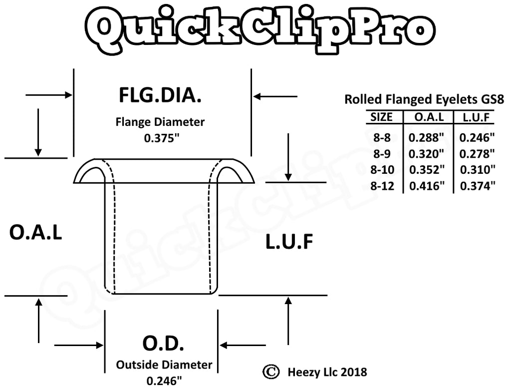 QuickClip Pro Mil-Spec Kydex Eyelets GS 8-10, Brass Black Oxide 1/4 DIY Gun Holster Knife Sheath Grommets (500)