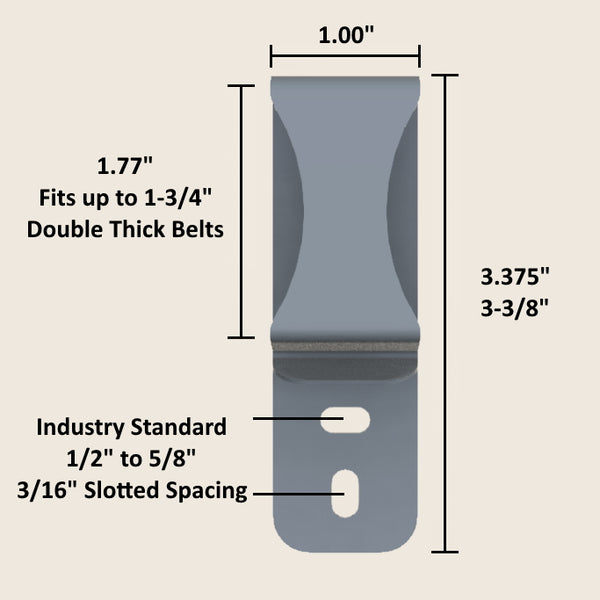 Dual Slot/Hole Hybrid Designer Spring Steel Belt Gun or Knife Clip for Kydex IWB/Tuckable Holsters
